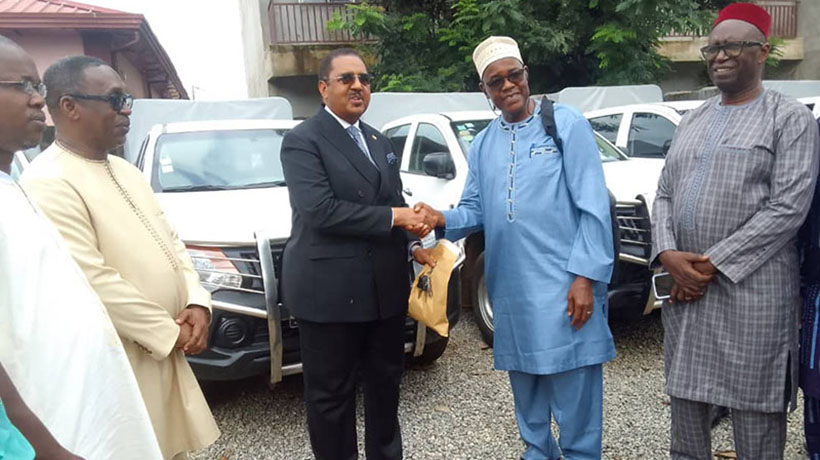 From left to right: Dr. Mandiou Diakité, National Director of Laboratories, Dr. Mamadou Pathé Diallo, Minister of Health and Public Hygiene and Dr. Sidiki Diakité, Guinea Representative for the Mérieux Foundation - Photo credits: Ministry of Health and Public Hygiene of Guinea