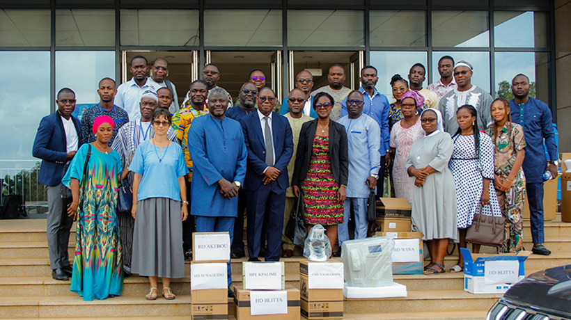 Participants at the ceremony to hand over equipment and materials to laboratories